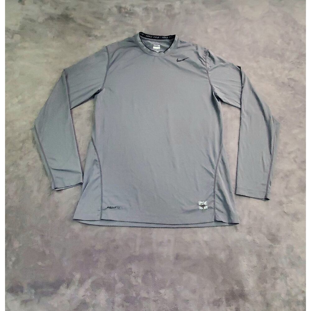 Nike Pro Dri-FIT Size M Long Sleeve Shirt Mens Gray Athletic Top Gym Hiking C25